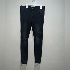 Free People Black Skinny Distressed Ankle Fray Hem Jeans